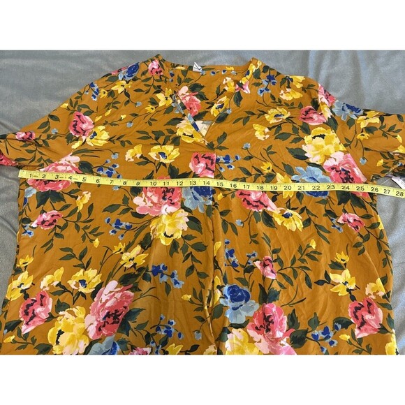 Old Navy FLORAL Print Long Sleeve Popover Rayon Blouse Gold Blue Sz XXL NEW - Picture 6 of 11